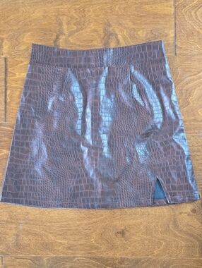 Blue Rain Faux Croc Mini Skirt - Dark Brown